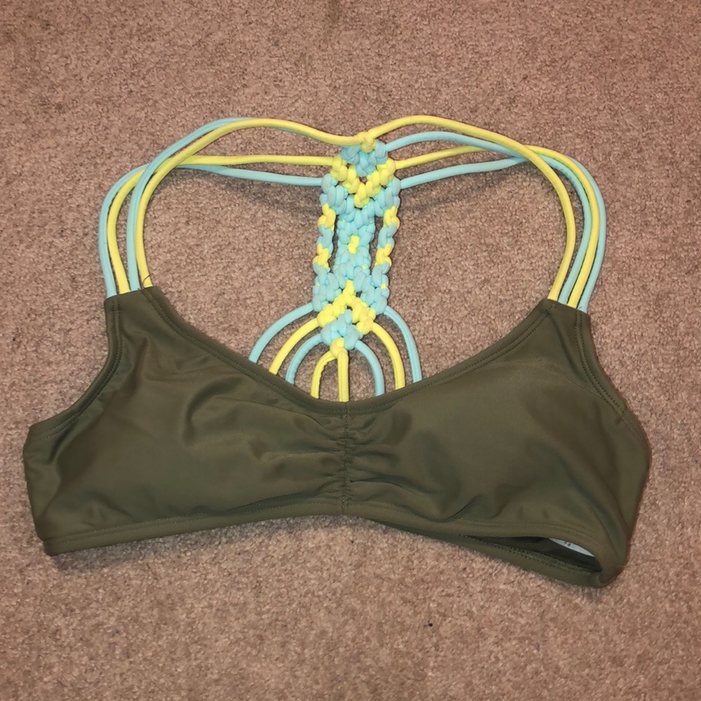olive green bikini top; size small